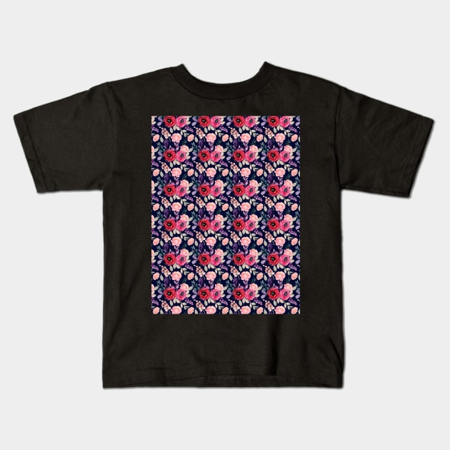 Watercolor Flower Pattern Kids T-Shirt by MarjanShop